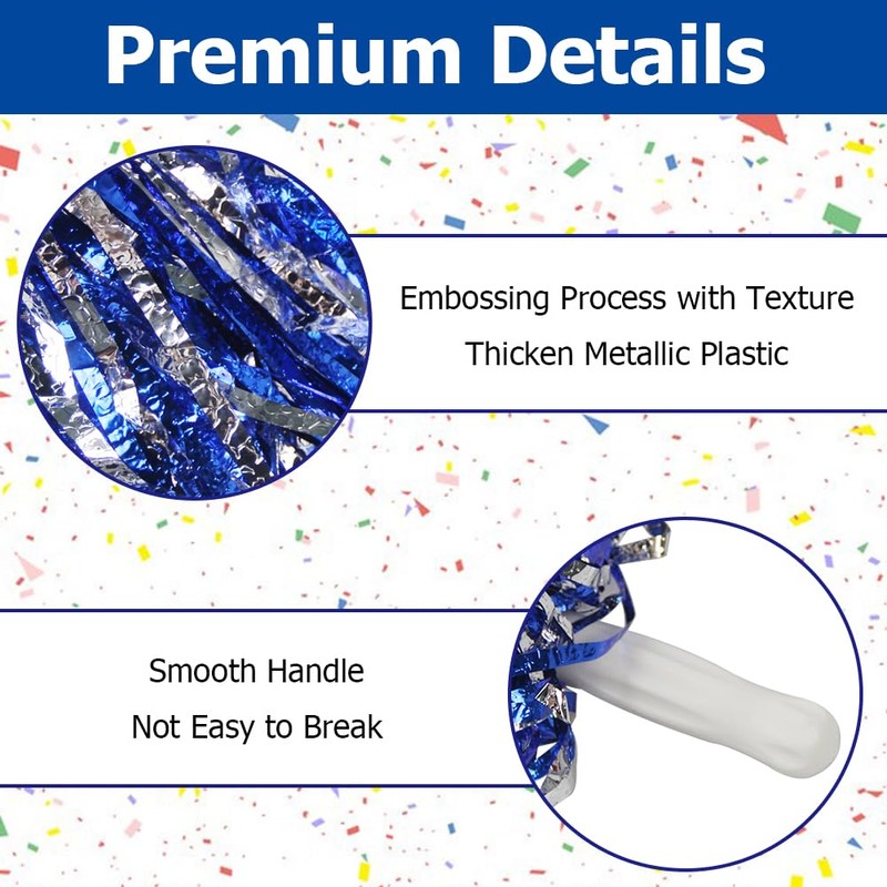Hooshing 12PCS Pom Poms Cheerleading Blue and Silver Fluffy Metallic
