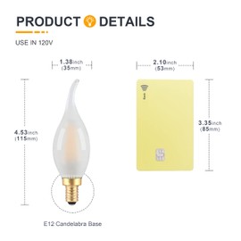 Frosted Candelabra Led Light Bulbs Dimmable- E12 Led Bulb 25 Watt Equivalent- 2W CA10 Flame Tip Chandelier Bulb, 2700K Soft Warm Candle Light Bulbs for Wall Sconce, Pandent, Ceiling Fan- 6 Count