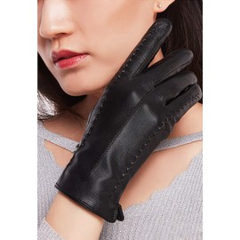 MaoXinTek Womens Gloves Warm PU Leather Cashmere Lining Thick Windproof Outdoor Full Touchscreen Hand Mittens for Driving Bicycling Black