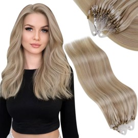 Vivien Micro Ring Real Hair Extensions, Blonde Extensions, Micro Ring Real Hair, Highlighted Ash Blonde with Blonde, #18/613, Micro Ring Hair Extensions, 50 g, 55 cm / 50 Strands