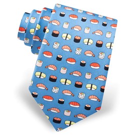 Men's 100% Silk Sushi This is How I Roll Novelty Tie Necktie (Light Blue)