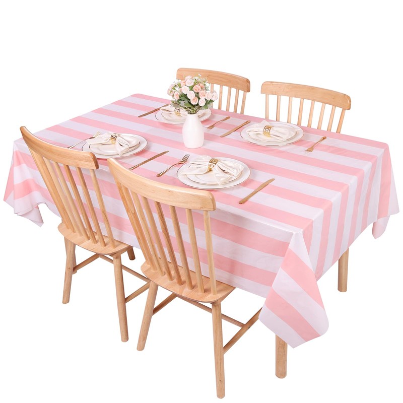 Kesfey 5 Packs Pink and White Vertical Striped Tablecloth 54