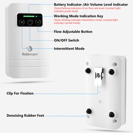 fishkeeper Rechargeable Aquarium Air Pump, Aerator Fish Tank Air Pump Up to 60 Gallons Portable Battery Powered Oxygen Pump with Clip for Most Bait Buckets, Power Outages and Emergency (2W 30GPH)
