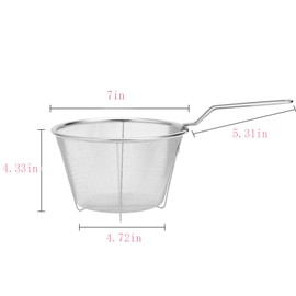 ZHQZZPH 7 Inch Stainless Steel Fryer Basket | Replacement Accessory Round Wire Deep Fryer Basket with Foldable Handle - Durable & Easy Cleaning Frying Tool for Restaurants, Home Kitchens