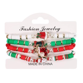 Pingyongchang Christmas Stretch Bracelets Set for Women Xmas Colorful Charm Beads Stackable Heishi Bracelet Christmas Tree Snowflake Santa Claus Jingle Bell Accessories Party Friendship Gift-D