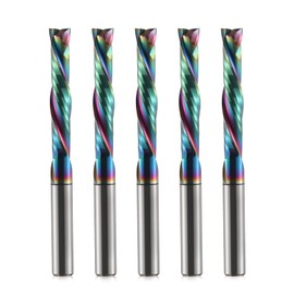 Trvoxviq Pack of 5 Woodworking Cutters, DLC Coating, UP/Down Cut 2 Flutes Spiral Carbide Milling Tool CNC Milling Cutter Compression Wood End Mill Cutter Bits, 4 mm Shank, 4 mm Cutting Diameter, 22 mm