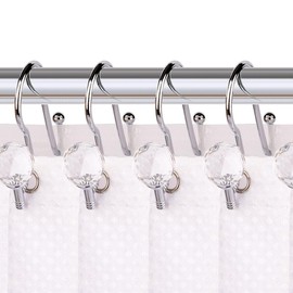 Utopia Alley HK18XX Shower Hooks - Double Shower Curtain Rings for Bathroom - Rust Proof Shower Curtain Hooks for Shower Curtain or Liner - Shower Curtain Rings with Crystal Design - Set of 12 - Color: Chrome