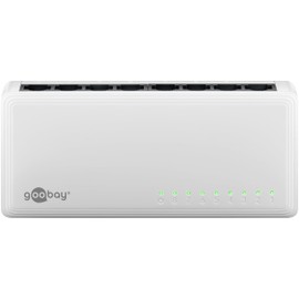 goobay 64564 Gigabit Ethernet Network Switch 8 Port / LAN Switch with Max. 1000 Mbps / Fanless Design / Ethernet Switch with Plug & Play Application / Optimised Data Distribution / White