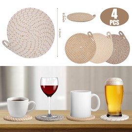 Hshenjhu Set of 4 Round Placemats, Washable, Cotton Place Mats, Washable, Non-Slip, Tear-Resistant, Heat Resistant, for Kitchen, Home, Restaurant, Dining Table, 20 x 20 cm (Grey Beige)