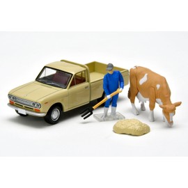 Tomica Limited Vintage 1/64 LV-195d Datsun 1300 Truck, Light Brown Figure, Complete Product