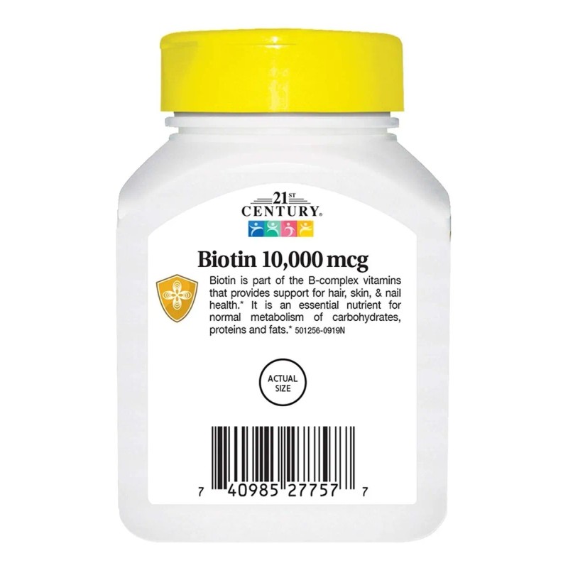 Biotina Tabletas 21st Century 10,000 mcg Línea Premium Cabello Uñas