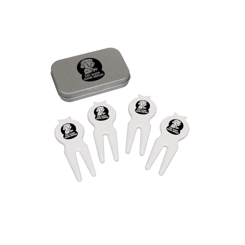 Azeeda 'Eat. Sleep. Game. Repeat.' Golf Divot Tool/Repair Fork Gift