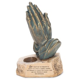 Bronzetone Praying Hands 6.25 inch Resin Decorative Tabletop Rosary Holder Figurine