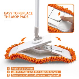 Dust Mop for Floor Cleaning with 2 Washable Microfiber Pads - JEHONN Dry Wet Flat Mop with Scouring Pad for Hardwood, Laminate, Tile, Marble