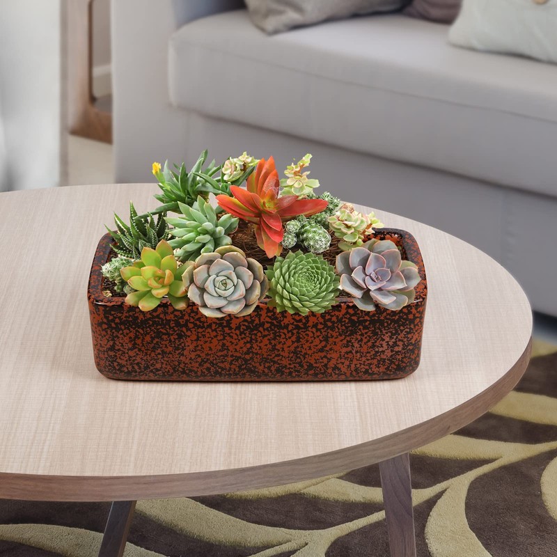 Thirtypot 10 Inch Rustic Black Glaze Rectangular Planters Terracotta Pots