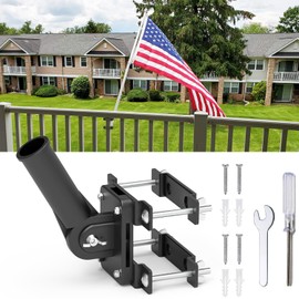 YAARHEJ No Drill Flag Pole Holder for Railing,Flag Pole Mount for Porch & Fence Rail, Apartment Balcony,Square Railing-Two Installation Methods-with Silicone Pads,for 1” flagpole (Black)