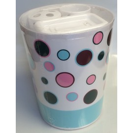 BHP Dots - 4 Piece Plastic Bathroom Set - Cup, Trash Container, Soap Dish, Toothbrush Holder