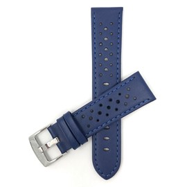 Bandini Mens Extra Long Leather Rally Strap - Breathable Perforated Racing Watch Band - Blue 20mm XL Watch Band