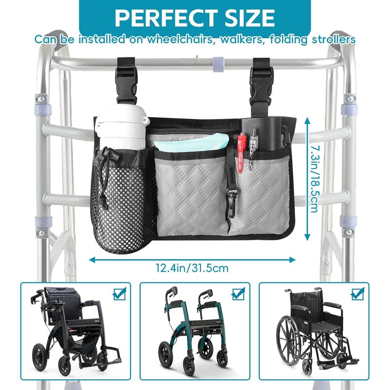 SHIFANQI Wheelchair Bag with Cup Holder, Wheelchair Accessories Armrest Side