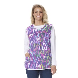 AmeriMark Easy-Care Snap Front Cobbler Aprons Vest with Two Patch Pockets Pink Hearts Large