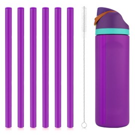 6pcs Replacement Straws for Owala FreeSip 24oz 32oz, Reusable Plastic Straws with Cleaning Brush for Owala Insulated Water Bottle 24 oz 32 oz and Flip 25 oz, Tumbler Accessories (Purple)