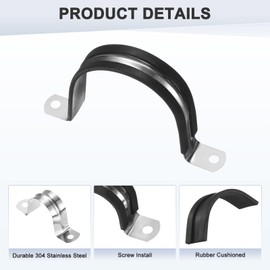 M METERXITY 6-Pack Cable Clamps, 2-11/16 Inch/ 69 mm 304 Stainless Steel Rubber Cushioned Insulated Cable Clamp U Shape Metal Holder for Tube/Wire/Pipe/Loop Installation