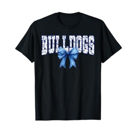 Bulldogs Floral Toile Royal Blue Watercolor Coquette Bow T-Shirt