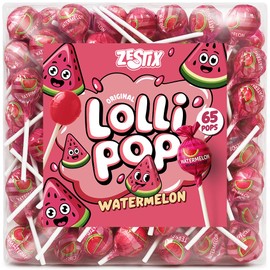 Watermelon Lollipops – 65 Count Bulk Candy Pack, Individually Wrapped – Fruity Watermelon Suckers for Kids, Parties, Birthdays, Events & Parades