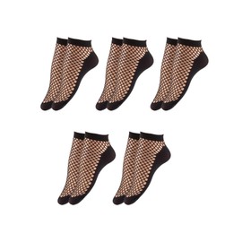 POTXRESD Women's Mesh Short Socks Hollowed Out Fishing Net Ankle Socks Wearable Spring and Summer Thin Breathable Stockings 5 Pairs Black