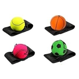 QINGHEC Pack of 4 Jumping Balls with Cord, Diameter 6 cm Wrist Return Ball, Ball with Elastic Band, Sports Toy for Children, Adults, Football, Basketball, Softball, Baseball