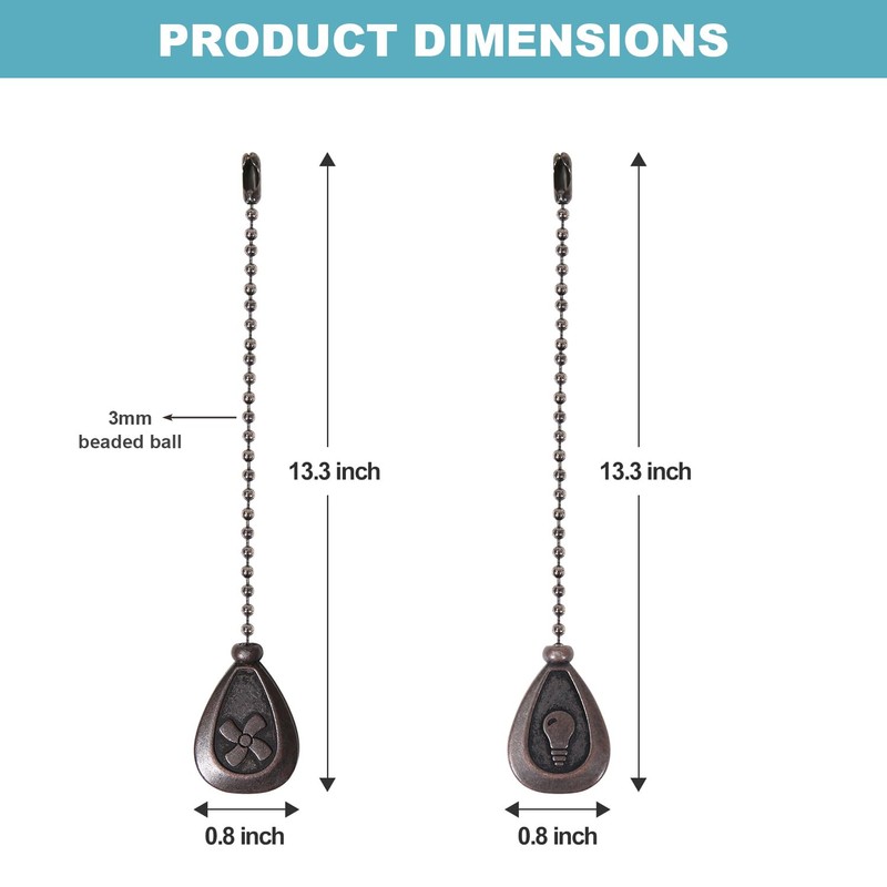 SmoTecQ Ceiling Fan Pull Chain Extenders 2 Pack, Decorative Waterdrop