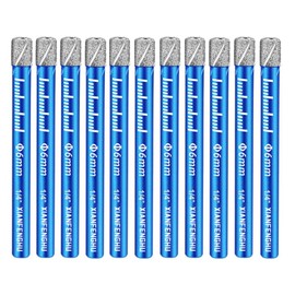 11 PCS 1/4" Dry Diamond Core Drill Bits Set Drill Tile Hole Saws Vacuum Brazed with Round Shank U Type Slot Design for Ceramic Porcelain Tiles Marble Granite Quartz Glass Hard Materials