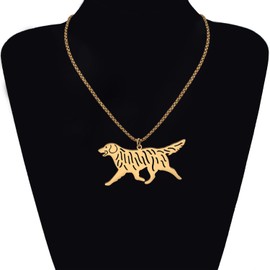 SHIGIE Stainless Steel 18K Gold Silver Plated Golden Retriever Dog Necklace Pendant Chain Puppy Jewellery For Women Pets Lovers Gifts (18K Gold Plated)