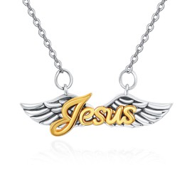 TANGPOET Angel Wings Necklace for Women 925 Silver Jesus Pendant Necklaces Angel Wings Necklace Religious Christian Jewellery Gifts for Her with 18 Inches + 2 Inches Chain, Sterling Silver