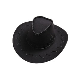 Whcctl Western Cowboy Hat, Cowboy Hat with Wide Brim, Texas Cowboy Hat, Cowgirl Fedora, Suede Cowboy Hat for Adults, Perfect for Carnival (Polyester, Black)