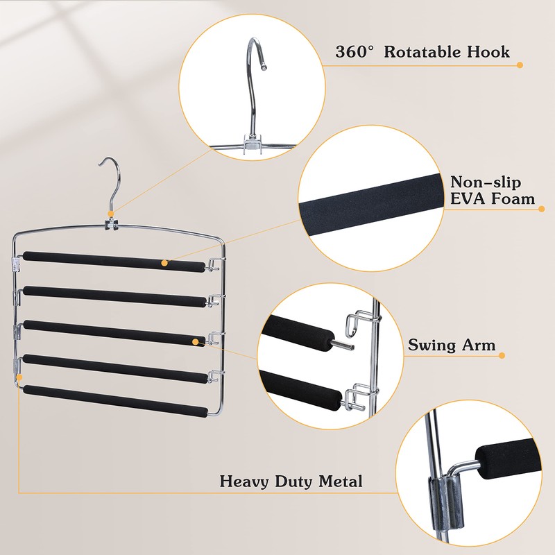 TOPIA HANGER Pants Hangers Space Saving, 2-Pack Swing Arm Pants