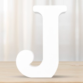 DEEZOMO 6 Inch 3D White Wooden Letters, Wooden Alphabet Wall Letter for Wall Decor Decorative - Wood Crafts Standing Letters Slices Sign Board Decoration for Party Decor DIY Craft (Letter J)