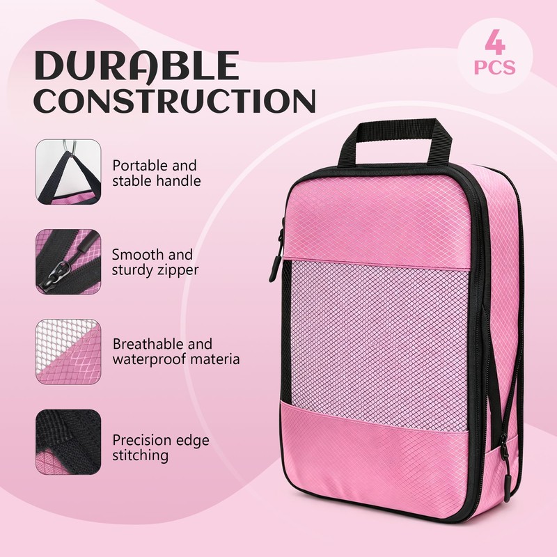 Compression Packing Cubes for Travel Organizer Boxes, Compressible Luggage Cubes