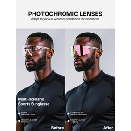 KOVEX K242 Bicycle Glasses, Self-tinting Sunglasses, Anti-Fog Glasses, Men and Women, Road Bike, Fast Glasses, Clear Sports Glasses, MTB Cycling Glasses