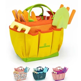 Kinderific Gardening Set, Tool Kit, for Kids, STEM, Includes Tote Bag, Spade, Watering Can, Rake, Fork, Trowel and Gloves (Sunshine)