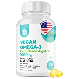Vegan Omega 3 DHA  EPA Supplement - Algae Omega-3 Fatty Acids 1000mg - Fish Oil Alternative for Heart, Brain, Joint, and Immune System Support (60... 
