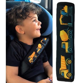 HECKBO 1 x Children's Car Seat Belt Protector with Construction Vehicles Motif – Seat Belt Pad for Children and Babies – Ideal for Any Belt Car Seat Raiser Children Bicycle Trailer Aeroplane