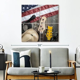 ElephantStock - Usa Country Music Wall Art - Square Multi Panel Canvas - 4 Piece Living Room Wall Decor - Photography Music Multi Piece Wall Art - Red And Gray Decor - 32" x 32"