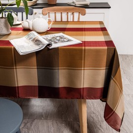 Melodieux Plaid Tablecloth Rectangle Cotton Linen Textured Holiday Table Cover Spillproof Water Wrinkle Resistant Vintage Tabletop Decoration Kitchen Dining Room, 60" x 84", Red Checkered
