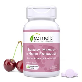 EZ Melts Energy, Memory & Mood Enhancer - B Vitamins Supplement with Vitamin B12, B6, Folate & Biotin - Non-GMO & Vegan - Cherry Berry - 60 Dissolvable Tablets (60 Servings)