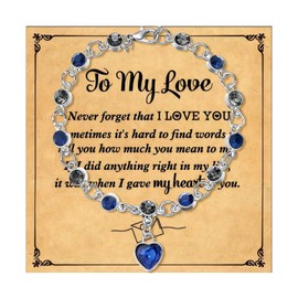 Embtrem Gifts for Girlfriend Blue Rhinestone Bracelet Heart Bracelet for Women Birthday Jewelry I Lovr You Gifts for Her from Boyfriend, Large, no gemstone