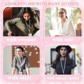 Blynkell Middle White Pearl Lanyard for Women for ID Badges Name Tag and Keys Light Weight Acrylic Faux Pearls Sweet Teacher Lanyards Holder 25in