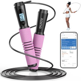 RENPHO - Cuerda de saltar inteligente – Almacenamiento de datos de aplicación, seguimiento y análisis, cuerda de saltar sin enredos para hombres, muje