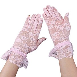 AWOCAN Women's Lace Elegant Short Gloves for Wedding, Tea Party, Prom, and Evening - Courtesy Summer Gloves (Pink)