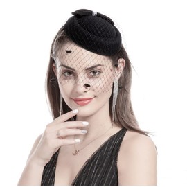 Pillbox Fascinator Hat Mesh Net Veil Headband Ascot Hats for Ladies Flower Veil Party Hat Feather Pearl Headband Bridal Headpiece Hat Hairband Feather Hair Band Party Headwear for Women Girls